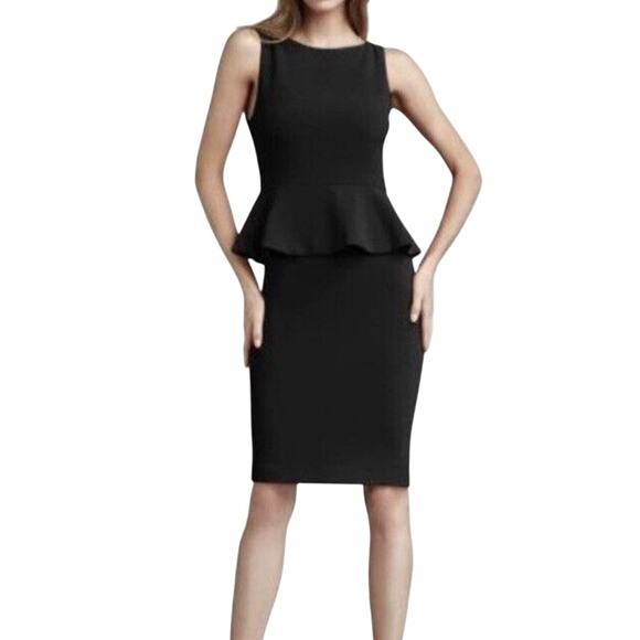 Alice + Olivia Black Drury Petal Round Neck Peplum Sheath Zip Closure Work Dress - Picture 1 of 13